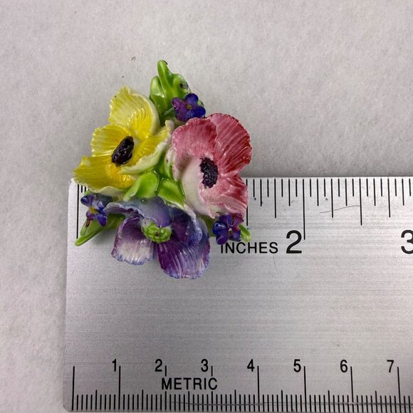 Coalport Hand-Painted Ceramic Clip Earrings & Brooch Multi-Color Floral Set - Picture 7 of 8